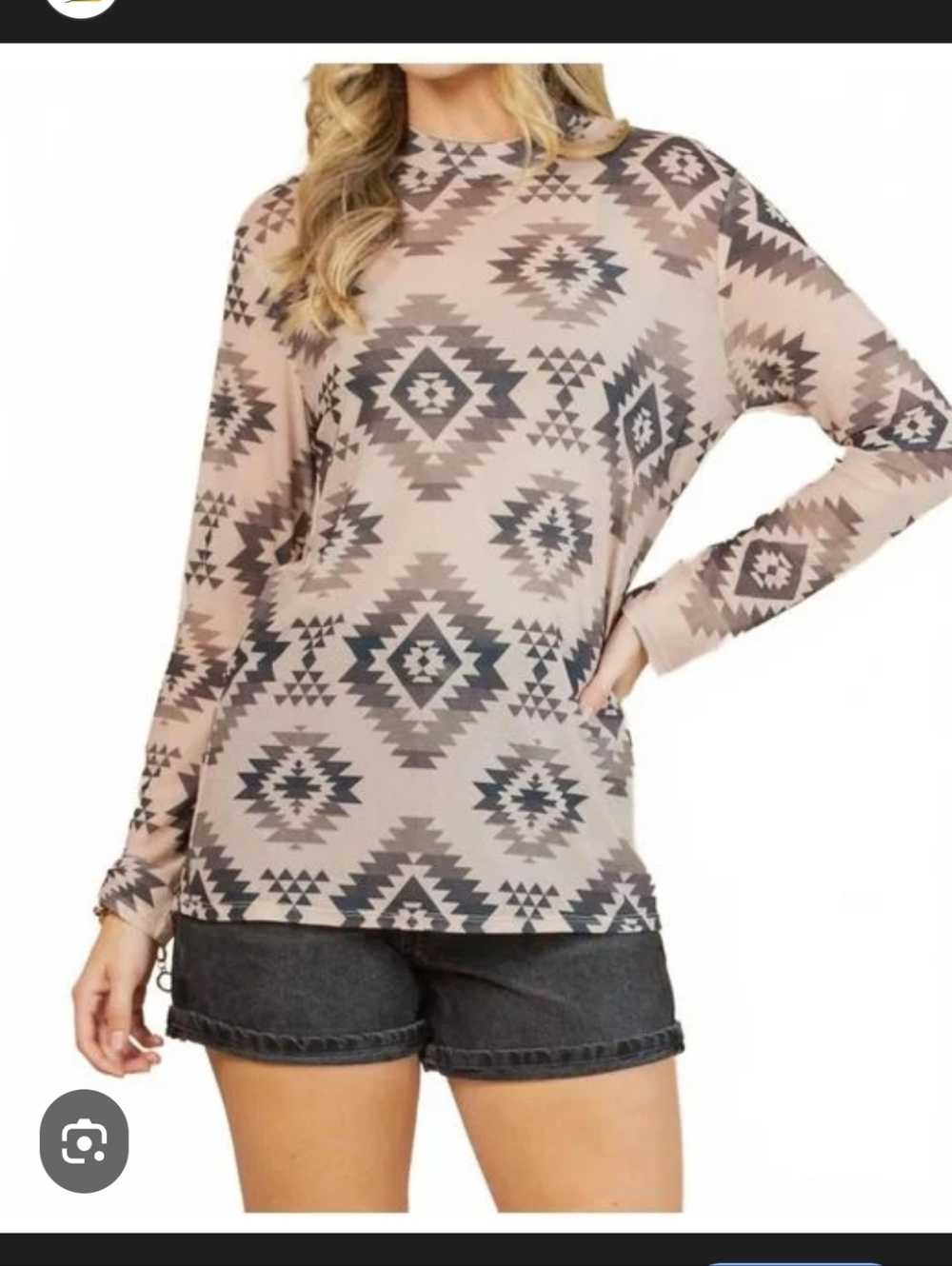 Avery Charcoal & Cream Aztec Mesh Long Sleeve Sz Xl